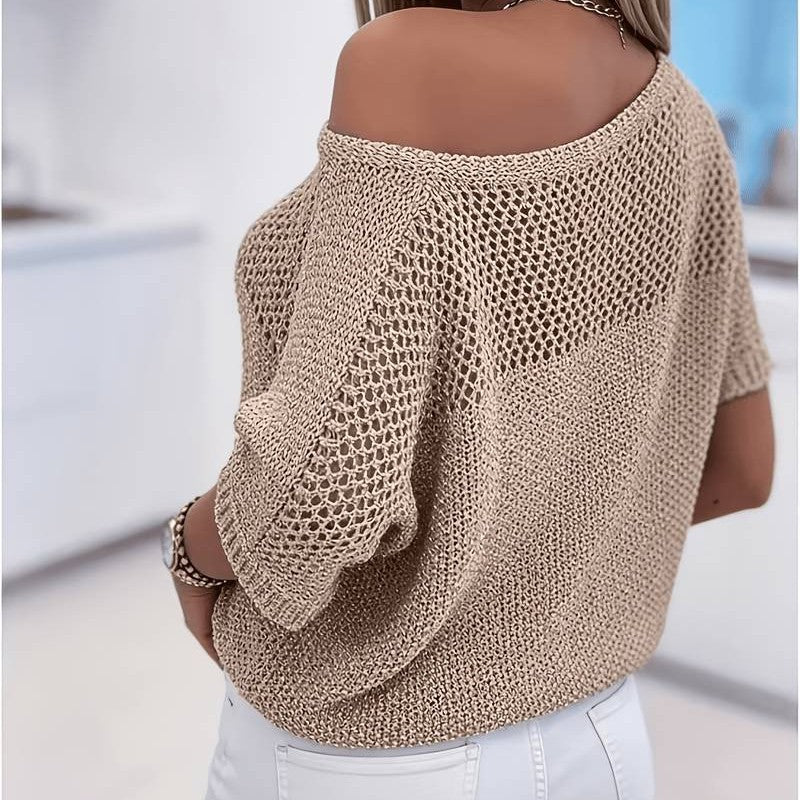 Hollow-Out Knit Top - Light and Feminine