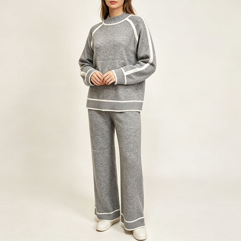 Women’s Fashionable Two-Piece Set – Color-Block Top and Matching Pants