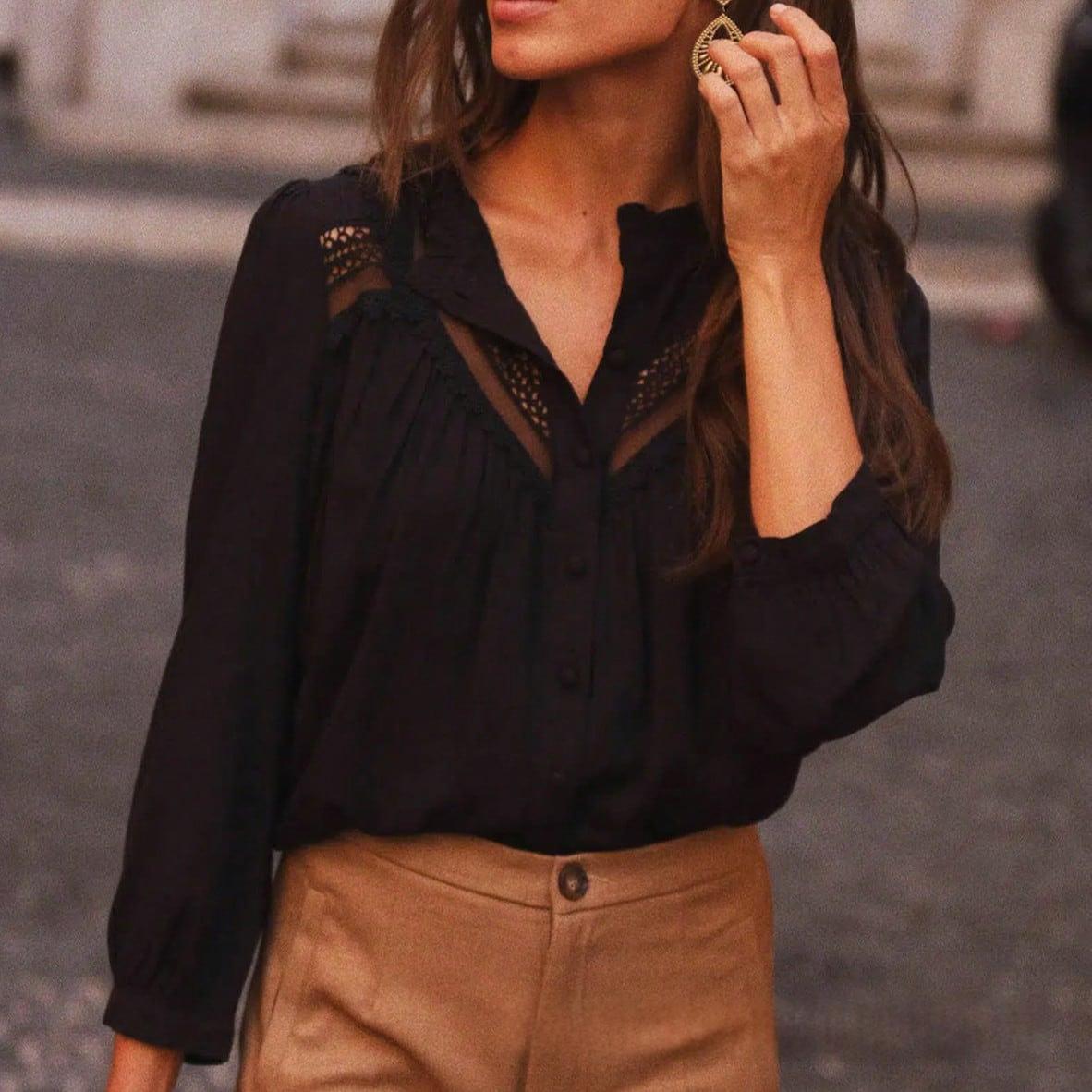 Women's Lace Panel Casual Top - Soft Feminine Everyday Layer