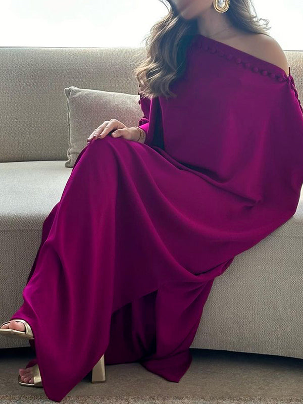 Women's Buttoned H-Line Maxi Dress – Loose Solid Color Vacation Dress
