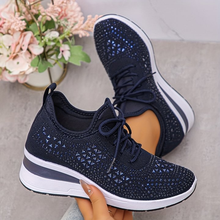 Women's Orthopedic Sneakers with Arch Support and Rhinestones – Comfortable Lightweight Walking Shoes
