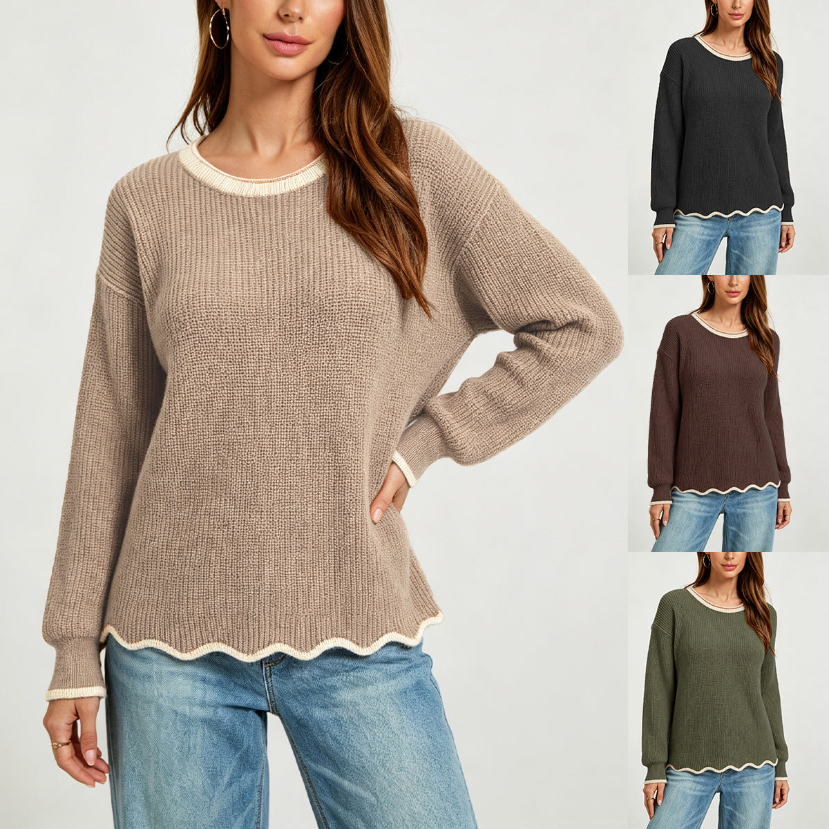 Women's Loose Fit Round Neck Knit Sweater - Soft Everyday Casual Layer