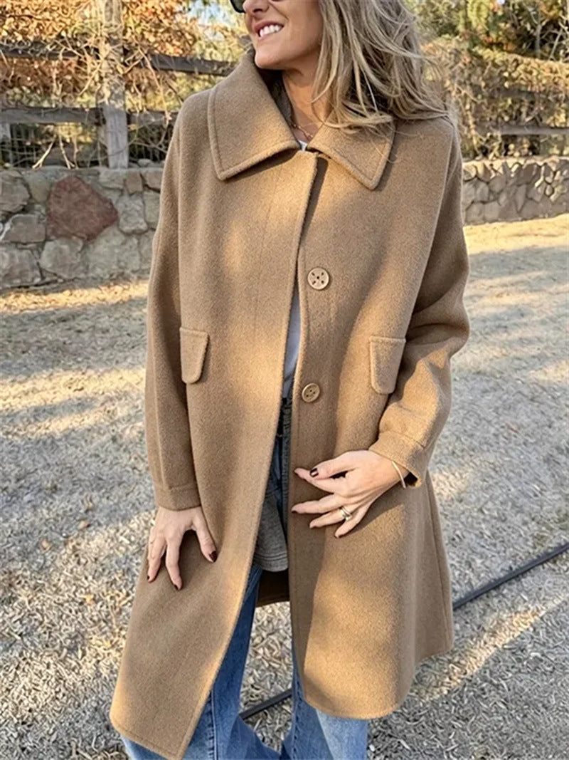 Women’s Casual Single-Breasted Wool Jacket – Elegant Warm Everyday Style