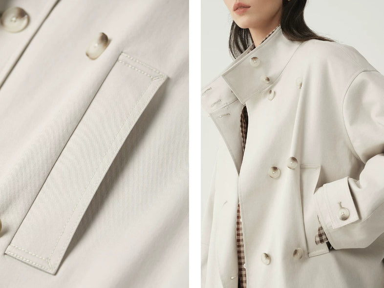 Women’s Double-Breasted Stand Collar Jacket – Tailored Petite Designer Style