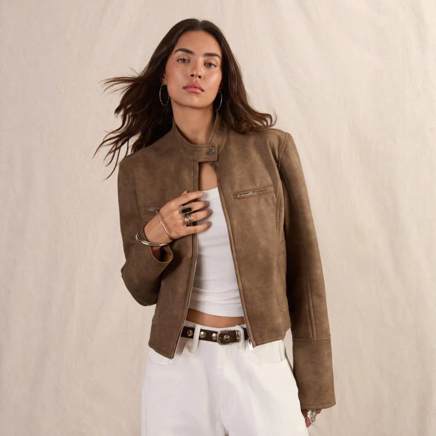 Women's Short Leather-Look Jacket - Chic and Modern