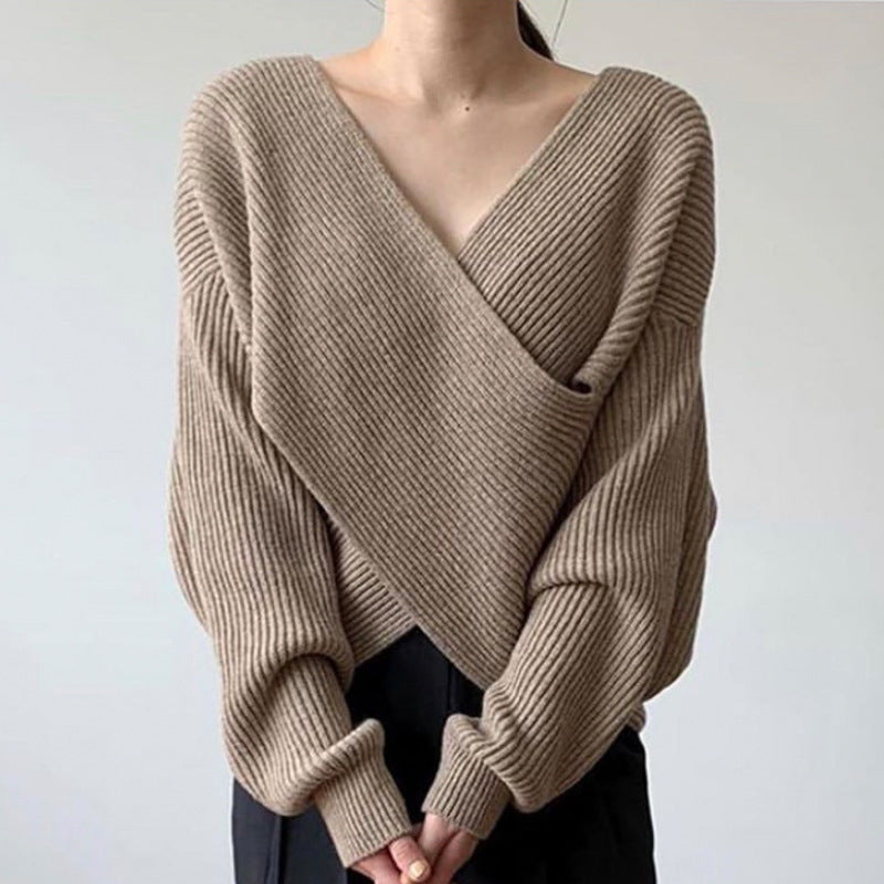 Women’s Cross-Knit Sweater – Elegant Comfortable Pullover