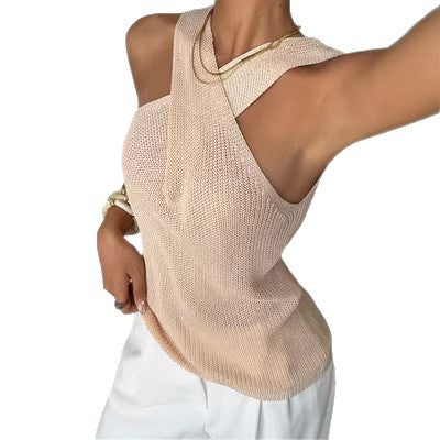 Women's Sleeveless Knit Vest - Cross Neck Pullover Top