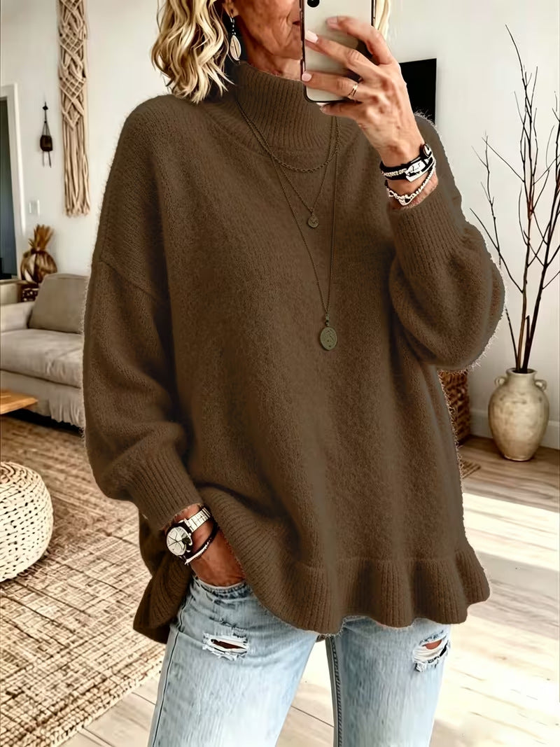 Women’s Lotus-Edge Knit Sweater – Soft Feminine Pullover