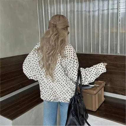 Women’s Polka Dot Printed Woven Jacket – Relaxed-Fit Stylish Short Coat