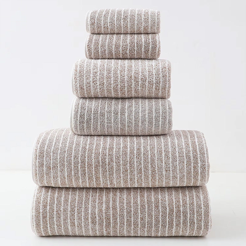 6 pc Coral Fleece Towel Set – Wide and Narrow Striped Bath Towels