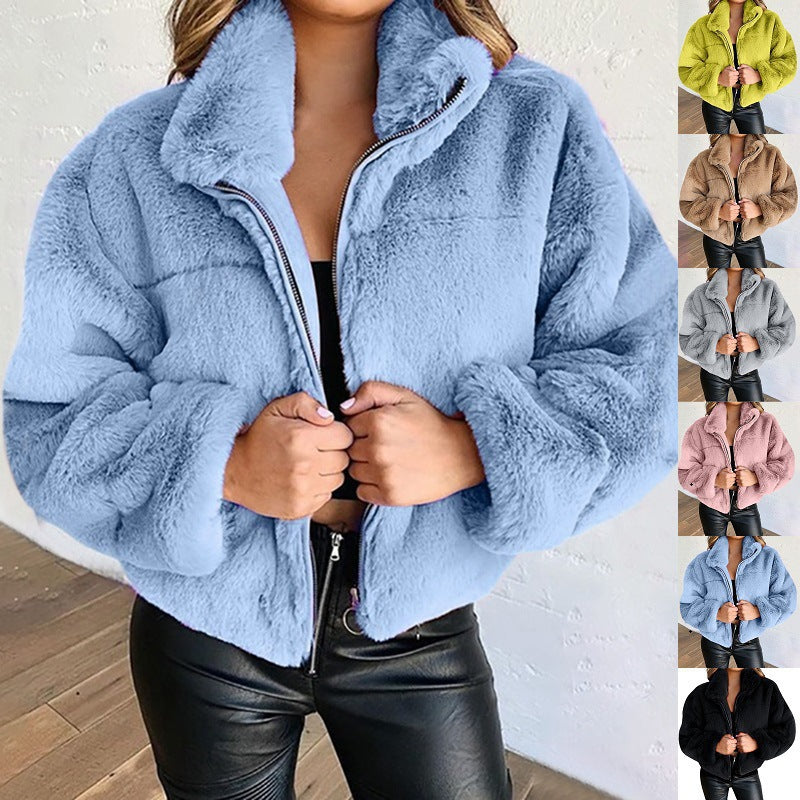 Faux-Fur Zip Cardigan Jacket - Warm and Cozy