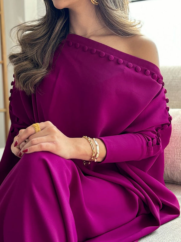 Women's Buttoned H-Line Maxi Dress – Loose Solid Color Vacation Dress