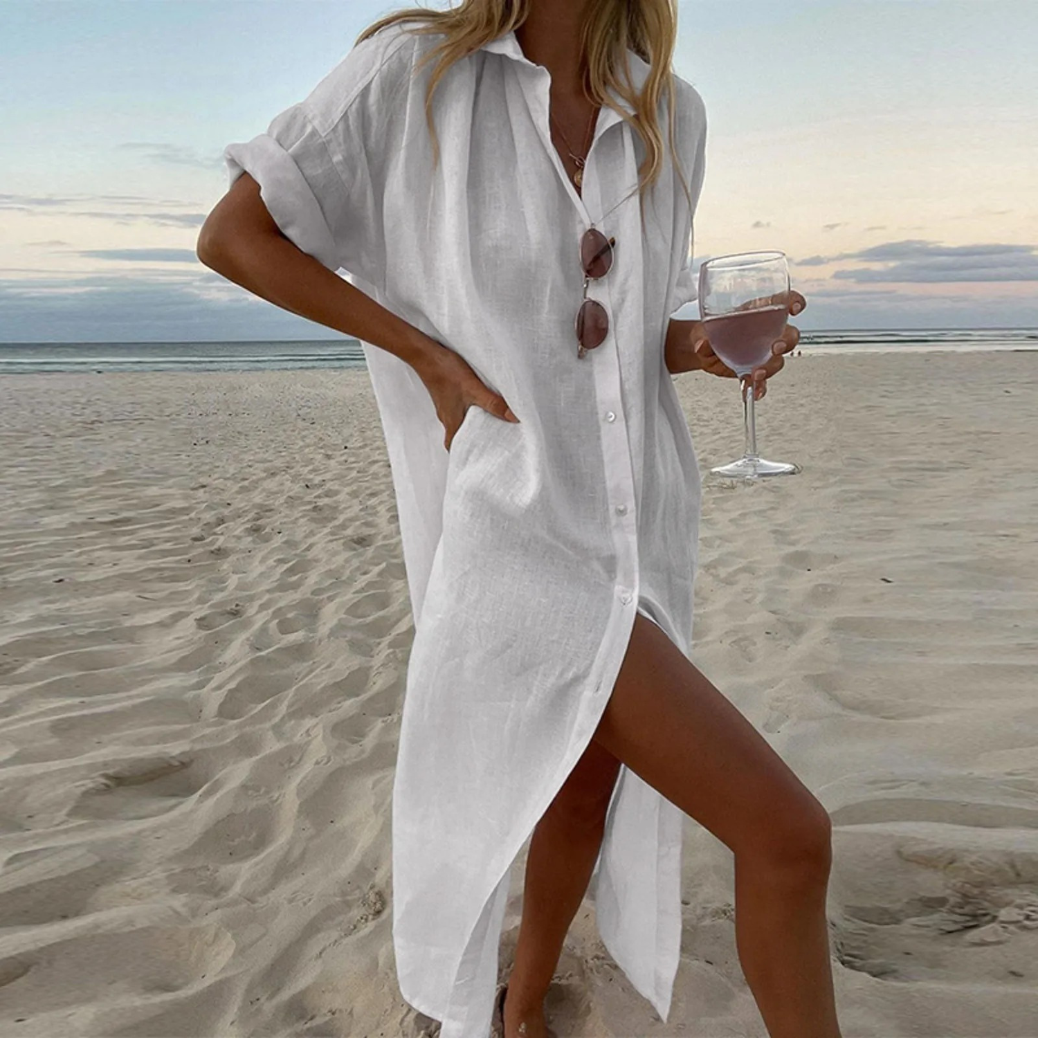Zoya Women’s Oversized Shirt Dress – Elegant Comfortable Chic Casual Style