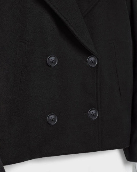 Women's Short Wool-Blend Double-Breasted Coat - Clean Modern Layer