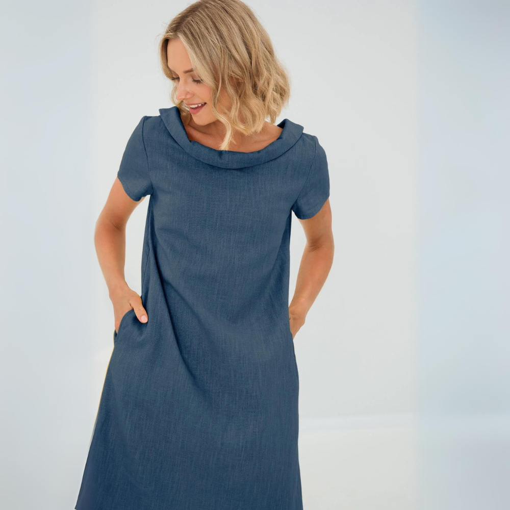 Women's Soft Linen Pocket Dress – Relaxed Summer Midi Dress