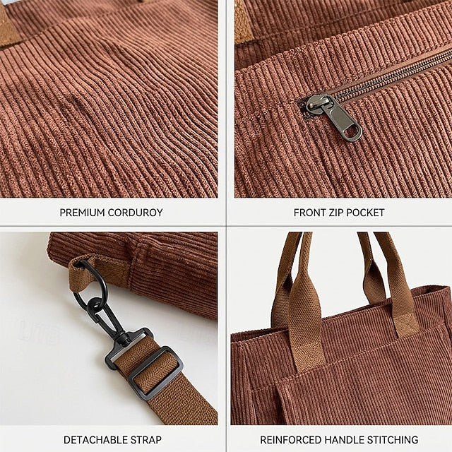 Corduroy Multi-Pocket Crossbody Bag - Roomy and Adjustable