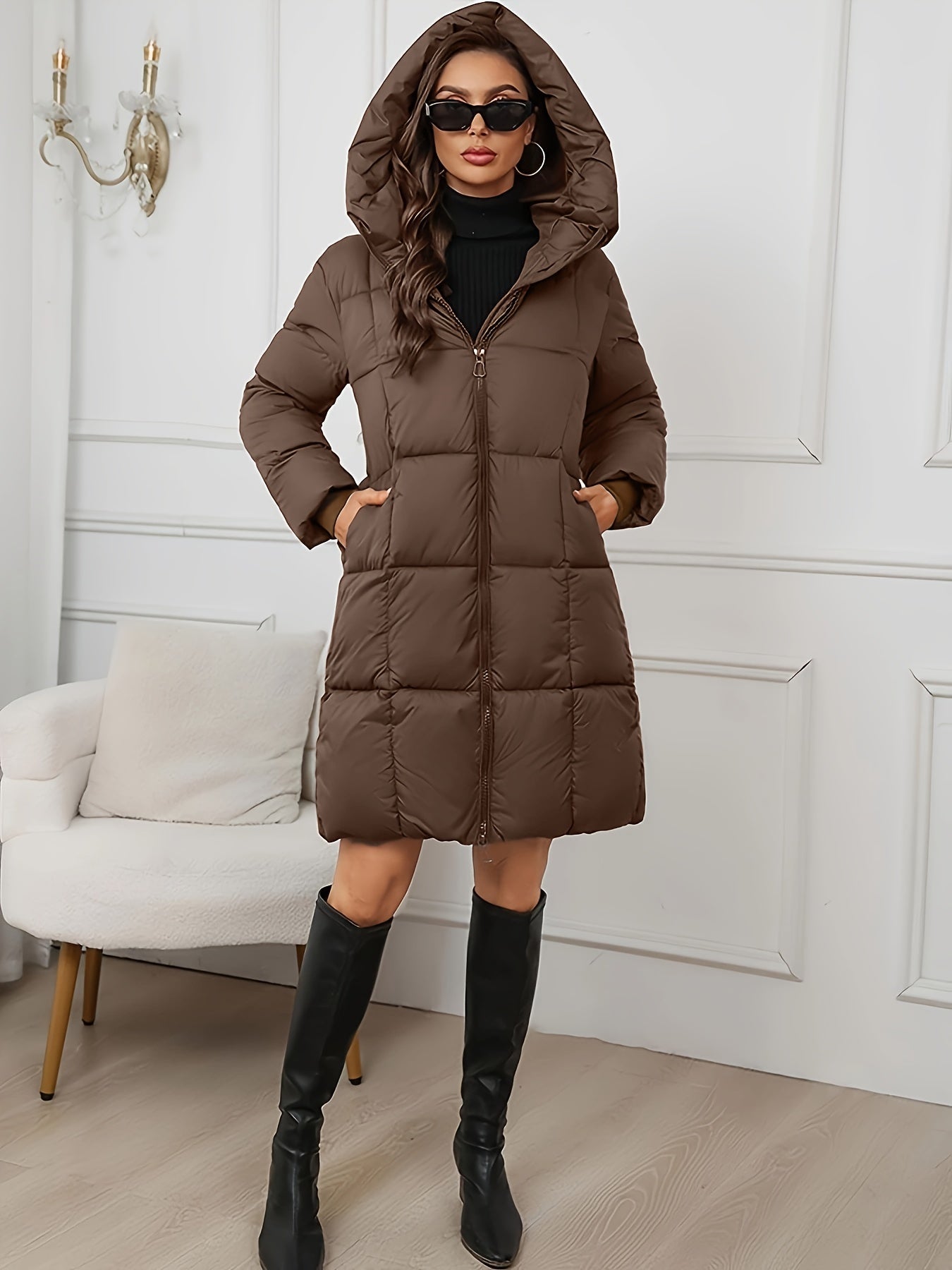 Women’s Hooded Longline Puffer Coat – Warm Lightweight Winter Style