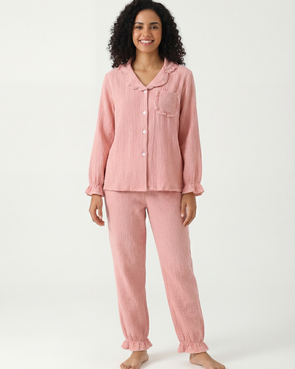 Women’s Cotton Washed Pajama Set – Casual Crepe Homewear Comfort Set