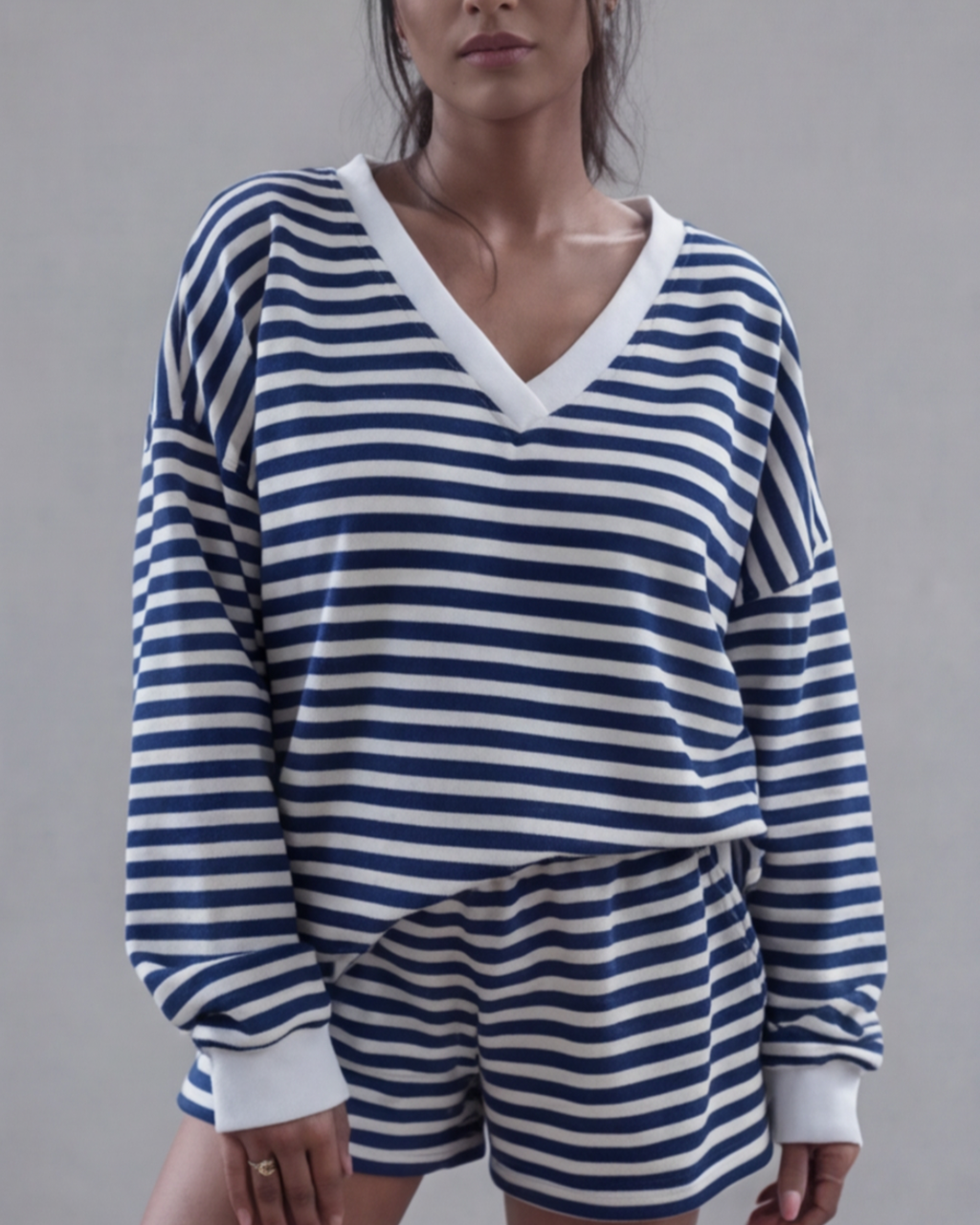 Women’s Elegant Striped Pajamas Set – Black and White Loungewear