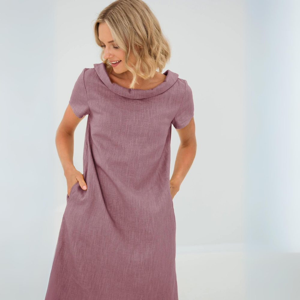 Women's Soft Linen Pocket Dress – Relaxed Summer Midi Dress