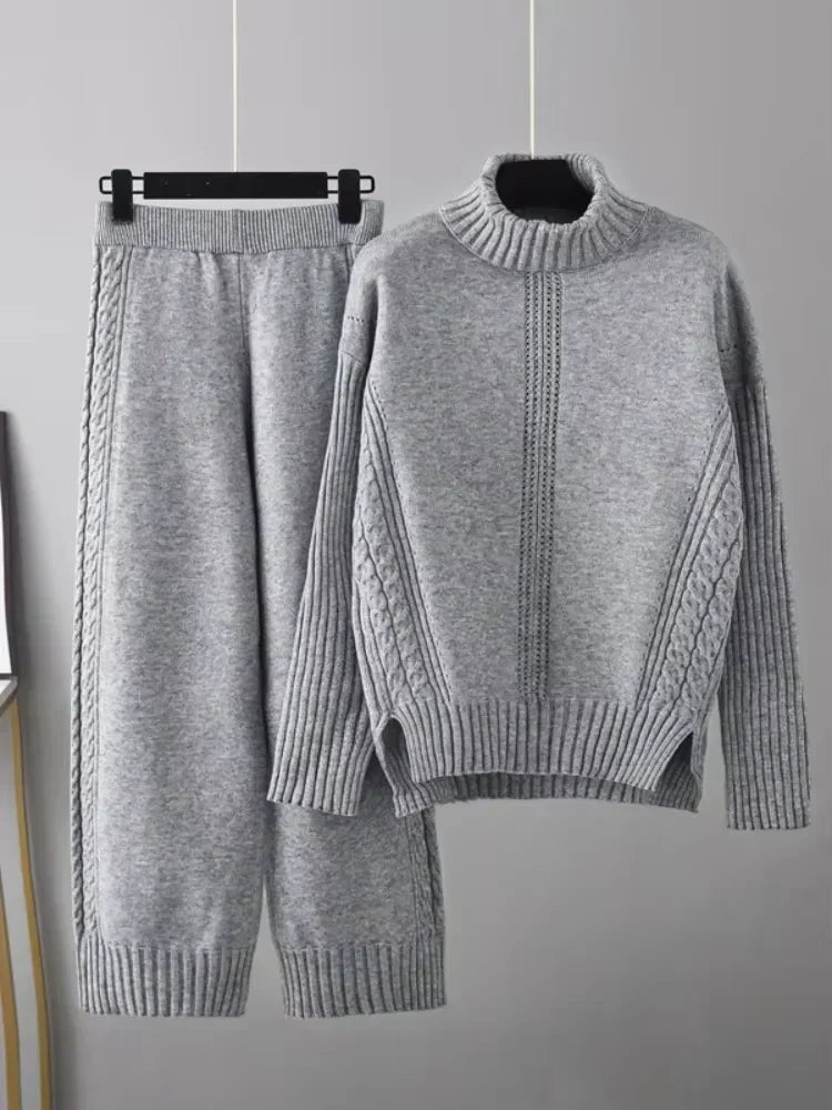 Women’s Turtleneck Sweater and Wide Leg Pants Set – Chic Comfortable Outfit