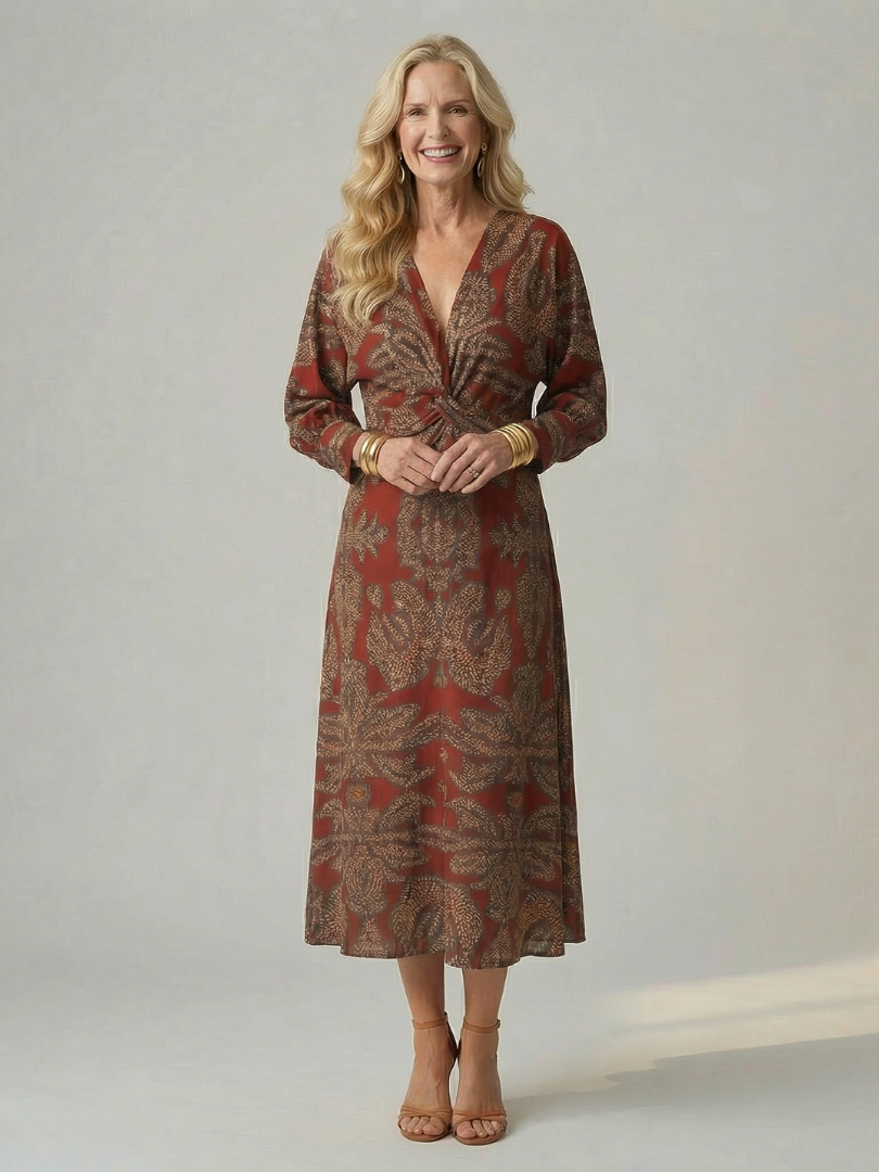 Women's Natural Wrap Midi Dress - Soft Flattering Everyday Style