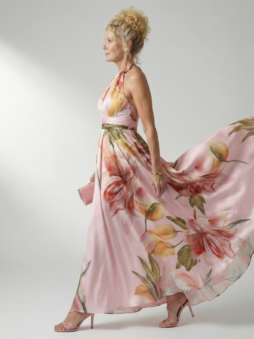 Women's Light Floral Maxi Dress - Soft Flowing Holiday Style