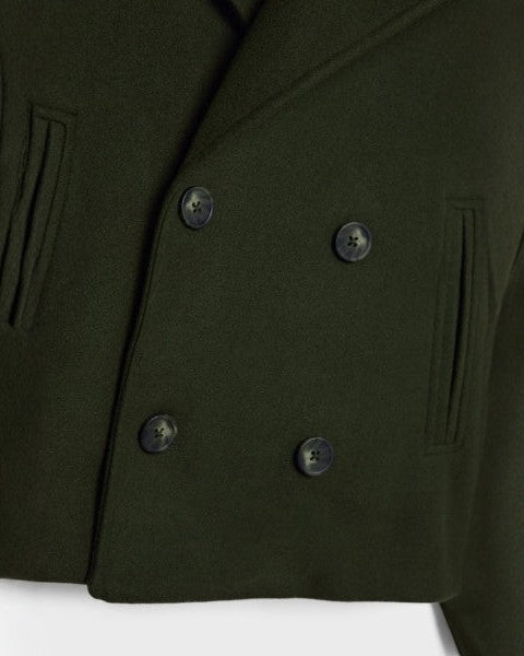 Women's Short Wool-Blend Double-Breasted Coat - Clean Modern Layer