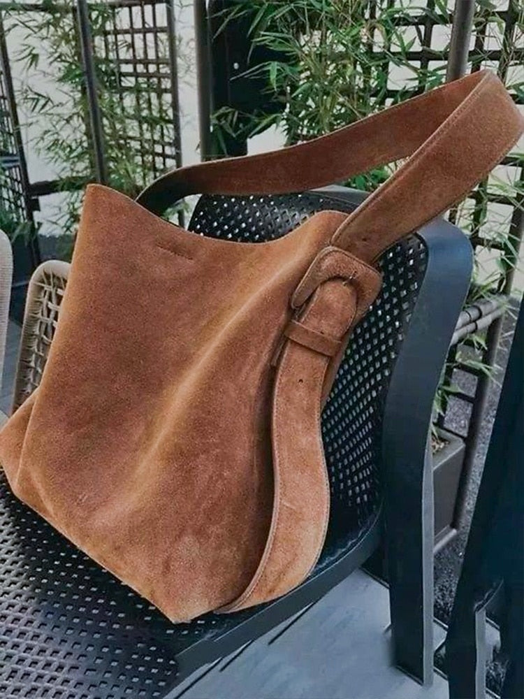 Suede Hobo Shoulder Bag - Roomy and Bohemian