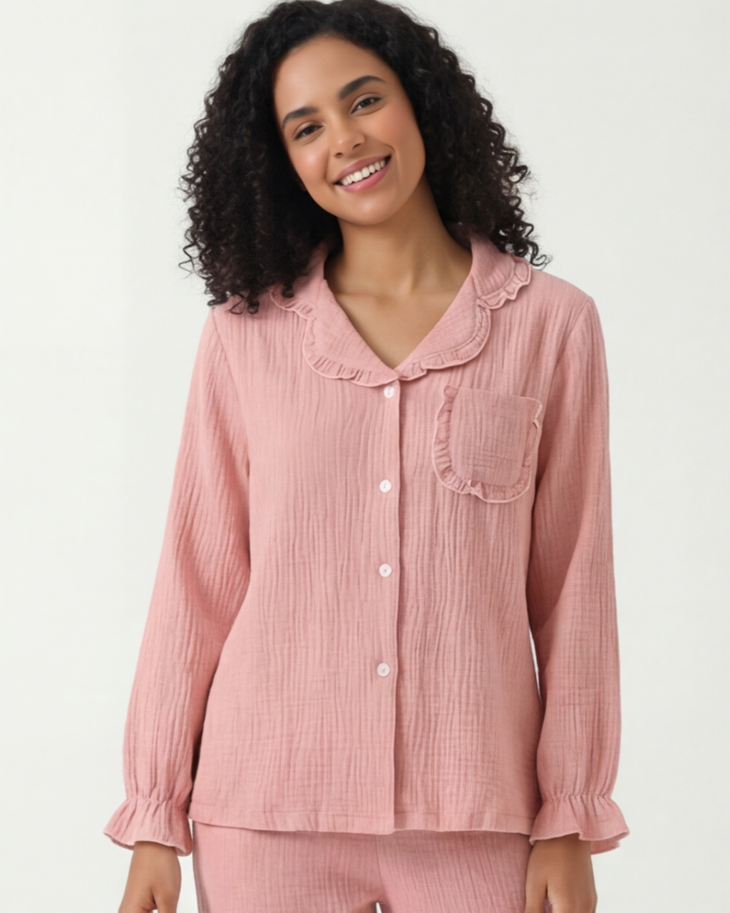 Women’s Cotton Washed Pajama Set – Casual Crepe Homewear Comfort Set
