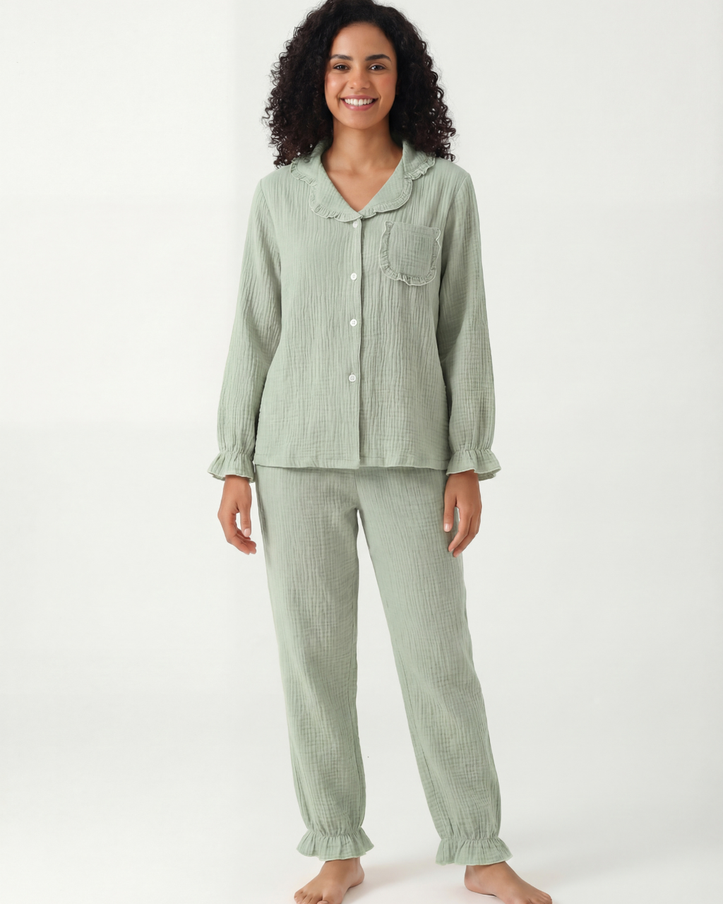 Women’s Cotton Washed Pajama Set – Casual Crepe Homewear Comfort Set