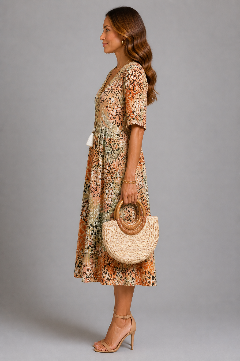 Women's Beige Midi Dress – Elegant Soft-Tone Daywear Style