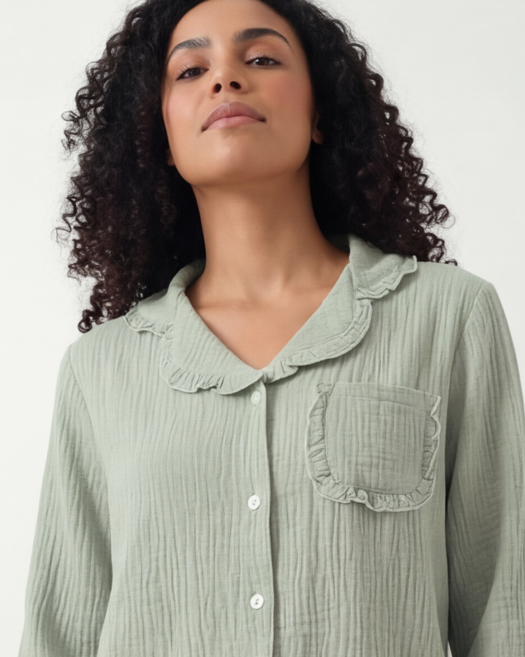 Damespyjamaset van gewassen katoen – Casual crêpe comfortabele huispakset