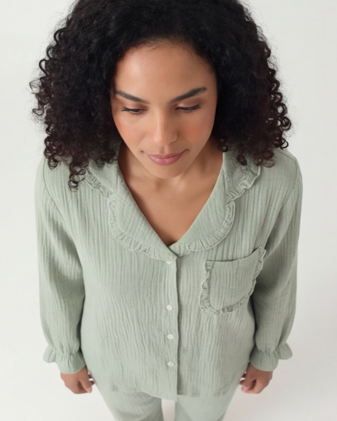 Damespyjamaset van gewassen katoen – Casual crêpe comfortabele huispakset