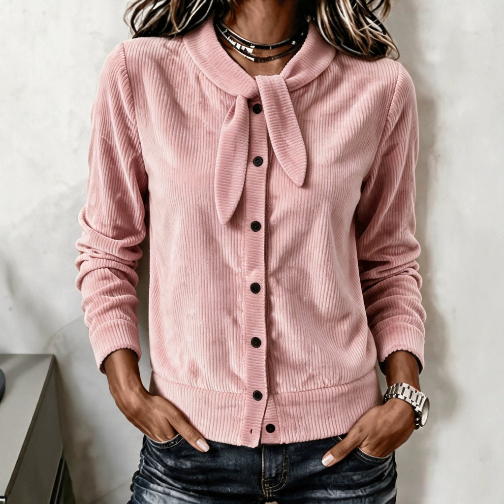 Women's Button Detail Bow Knit Sweater - Soft Feminine Layer