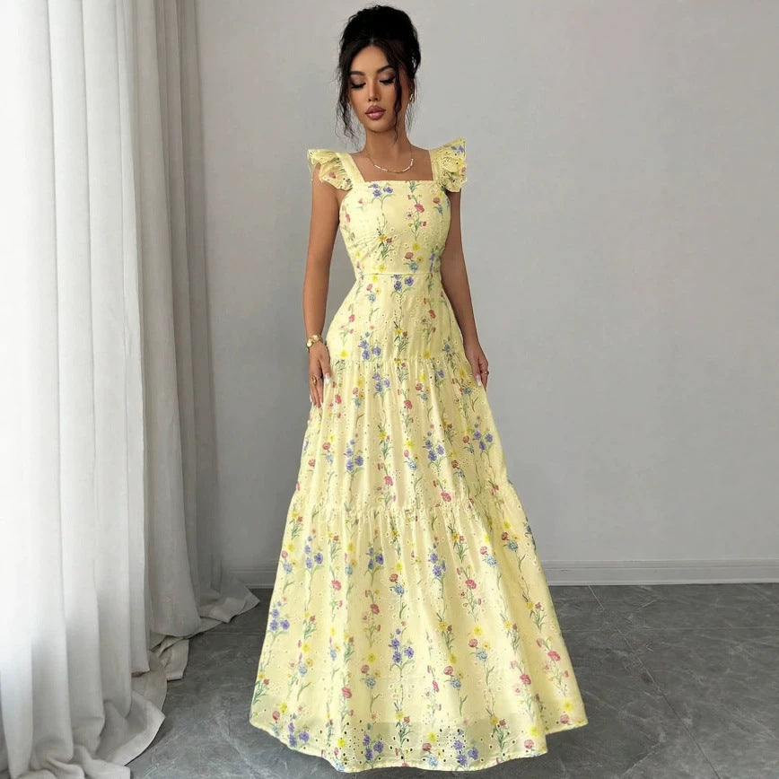 Women's Floral Spaghetti-Strap Dress – Feminine French-Inspired Summer Style