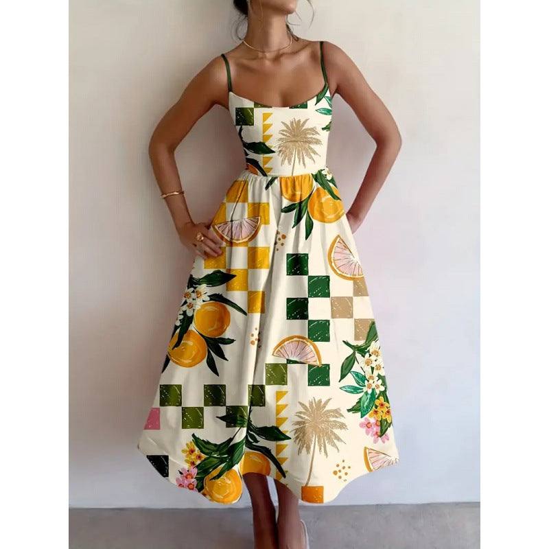 Women's Citrus Palm Midi Dress - Bright Holiday Daywear