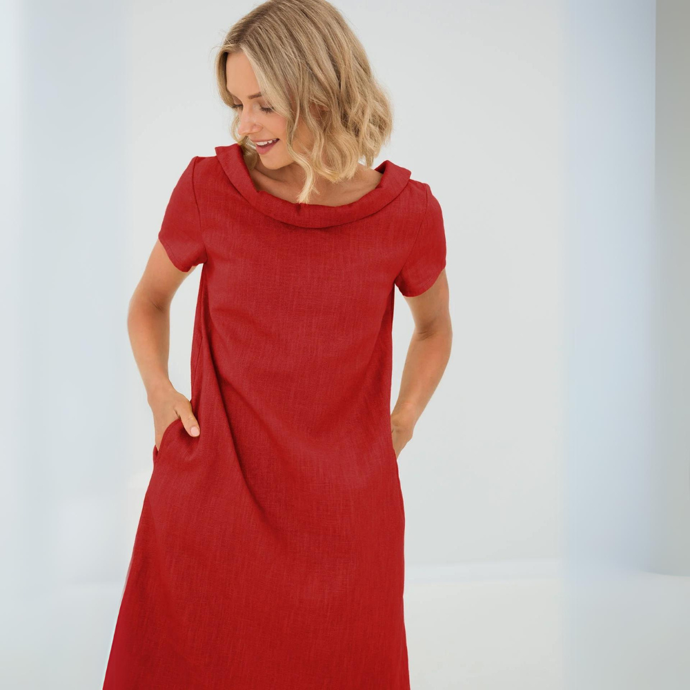 Women's Soft Linen Pocket Dress – Relaxed Summer Midi Dress