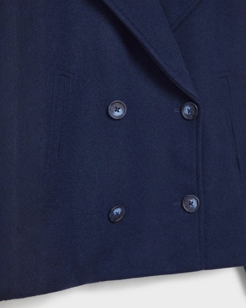 Women's Short Wool-Blend Double-Breasted Coat - Clean Modern Layer