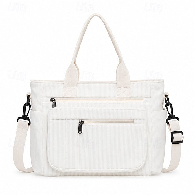 Corduroy Multi-Pocket Crossbody Bag - Roomy and Adjustable