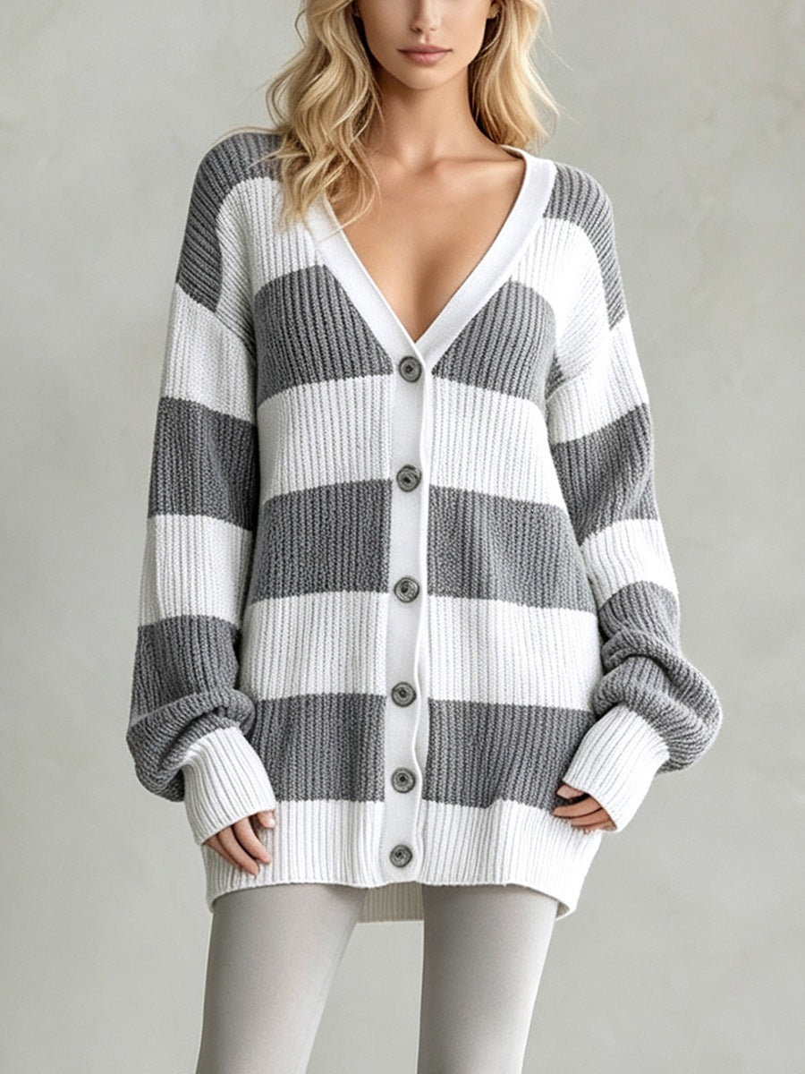 Striped Knit Cardigan Coat - Soft and Comfortable