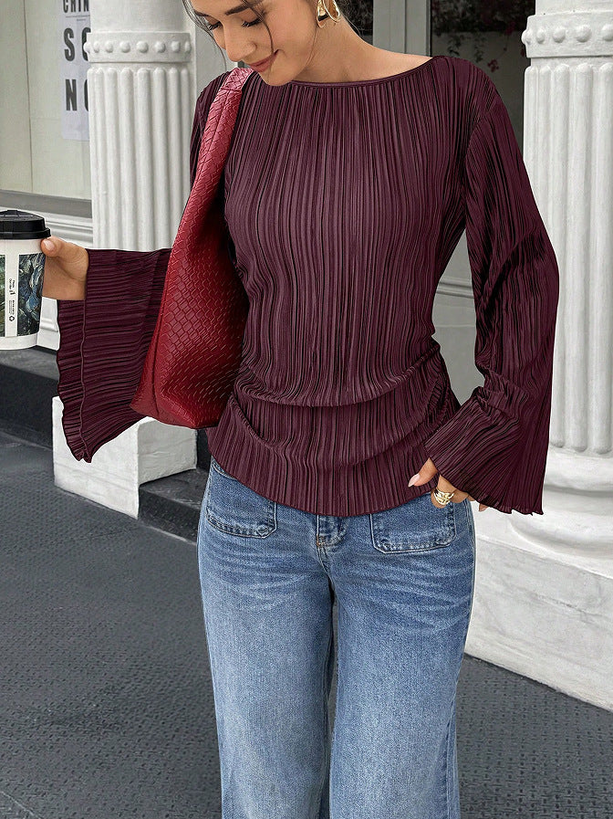 Waist-Cinching Pleated Shirt - Casual and Elegant