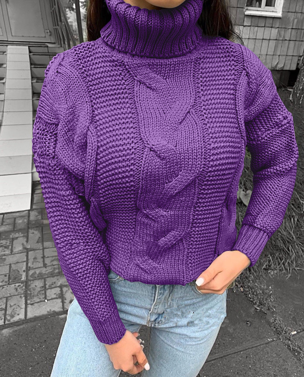 Cable-Knit Turtleneck Pullover - Cozy and Relaxed