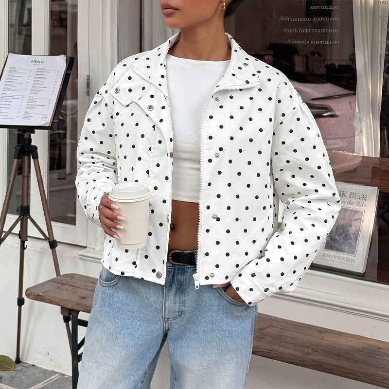 Women's Polka Dot Casual Coat - Soft Loose Fit Everyday Layer