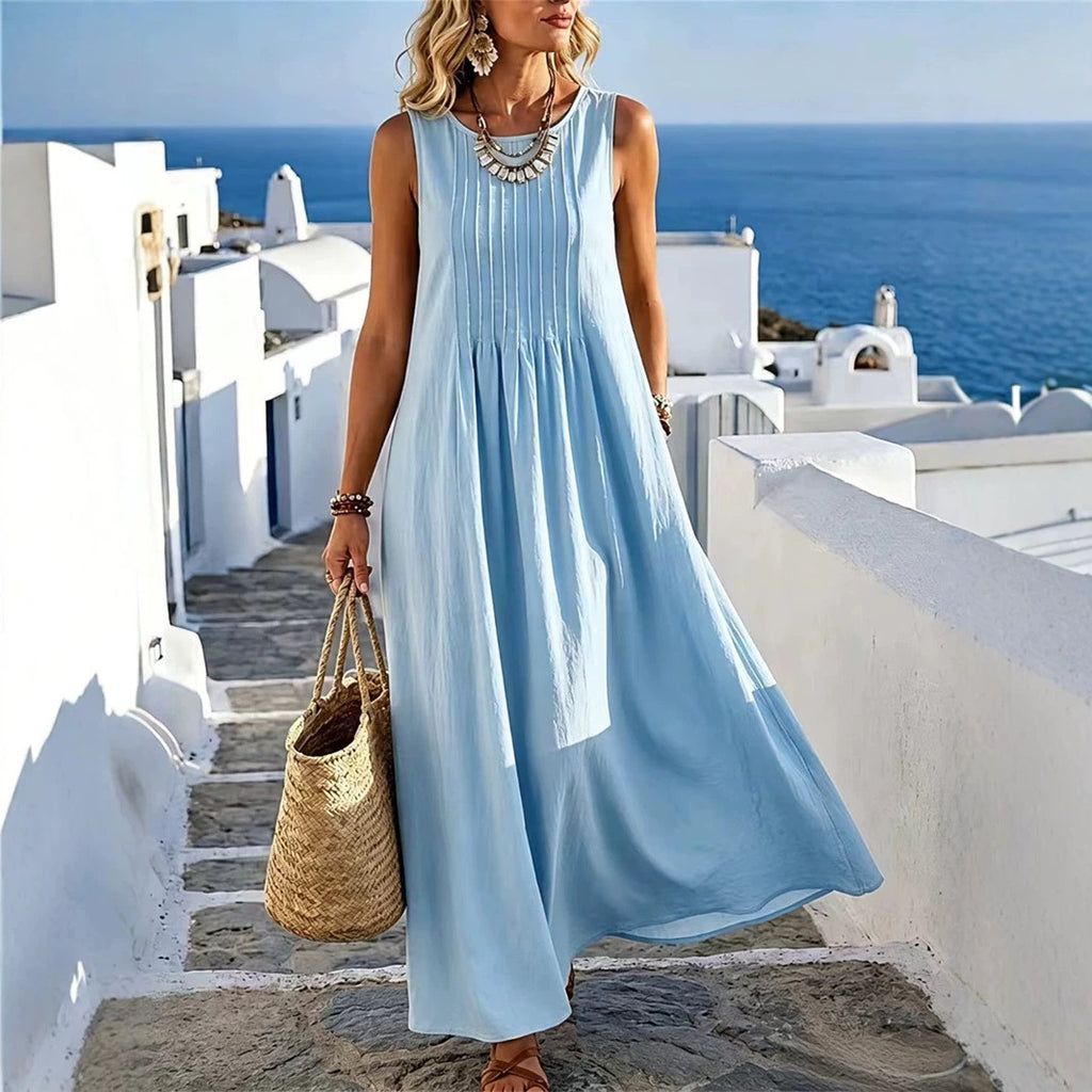 Women's Round-Neck Casual Dress - Relaxed Summer Day Style