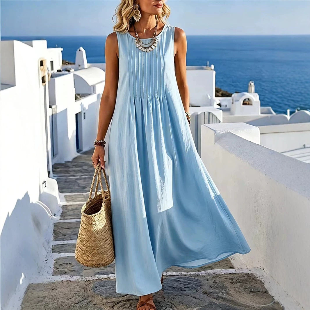 Women's Round-Neck Casual Dress - Relaxed Summer Day Style