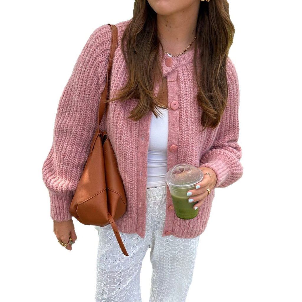Women’s Minimalist Long Sleeve Button-Up Sweater – Chic Casual Knit Top Everyday Style