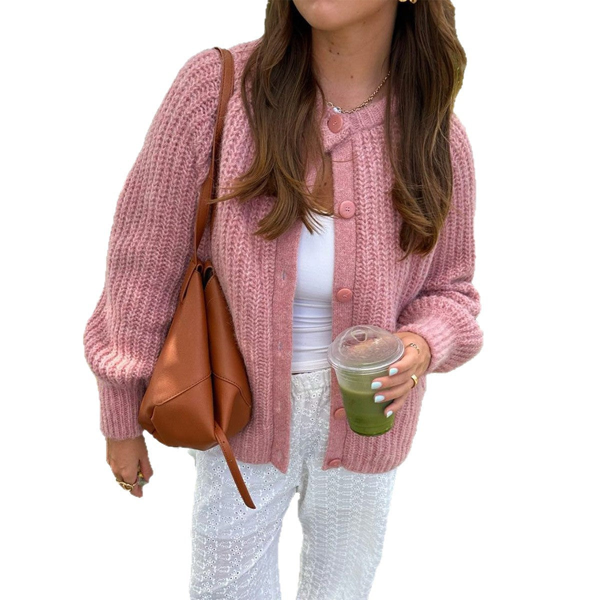 Women’s Minimalist Long Sleeve Button-Up Sweater – Chic Casual Knit Top Everyday Style