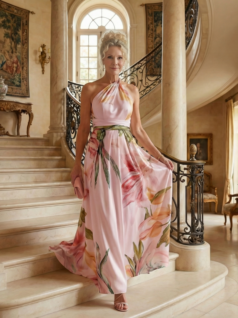Women's Light Floral Maxi Dress - Soft Flowing Holiday Style