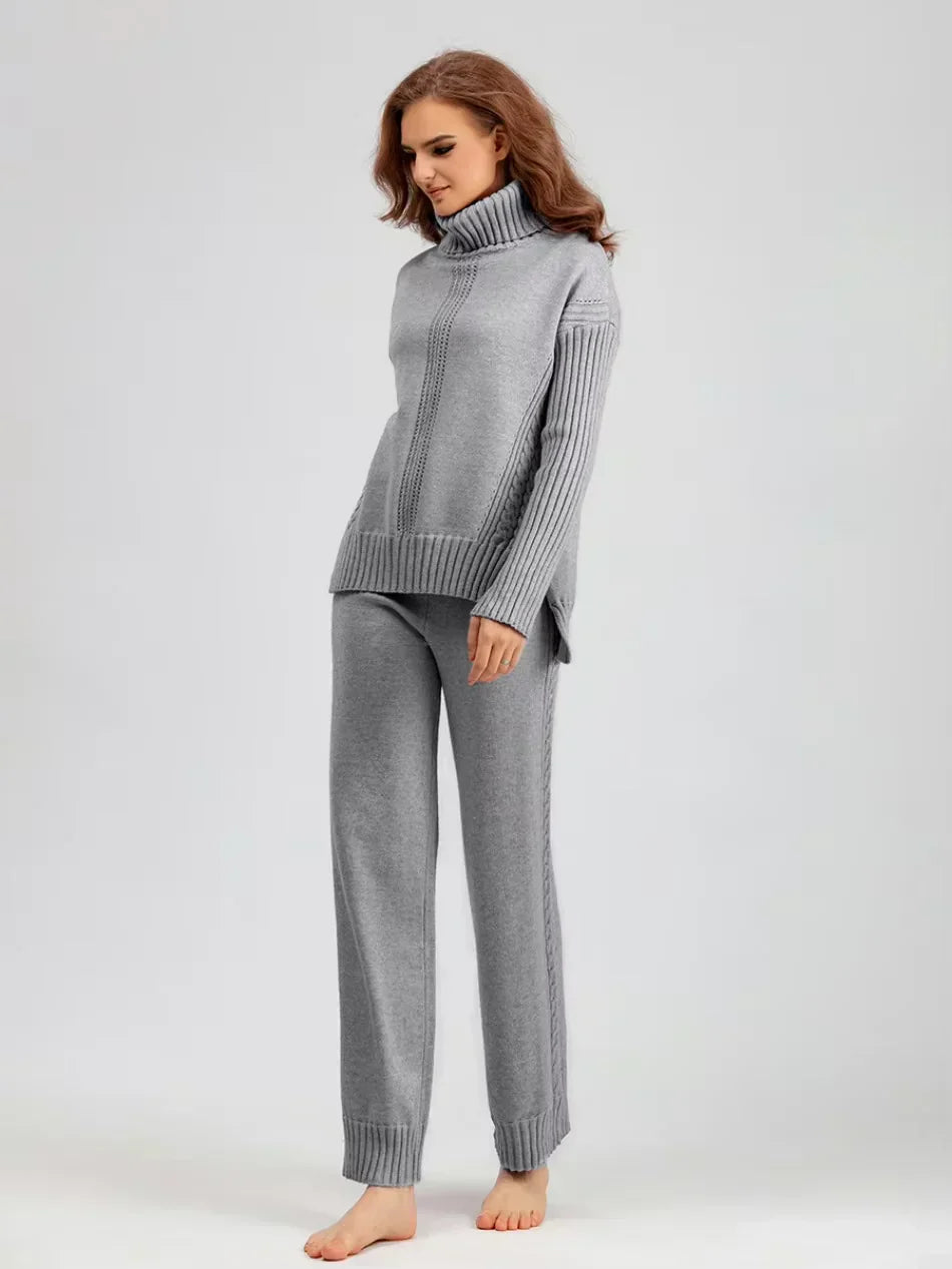 Women’s Turtleneck Sweater and Wide Leg Pants Set – Chic Comfortable Outfit